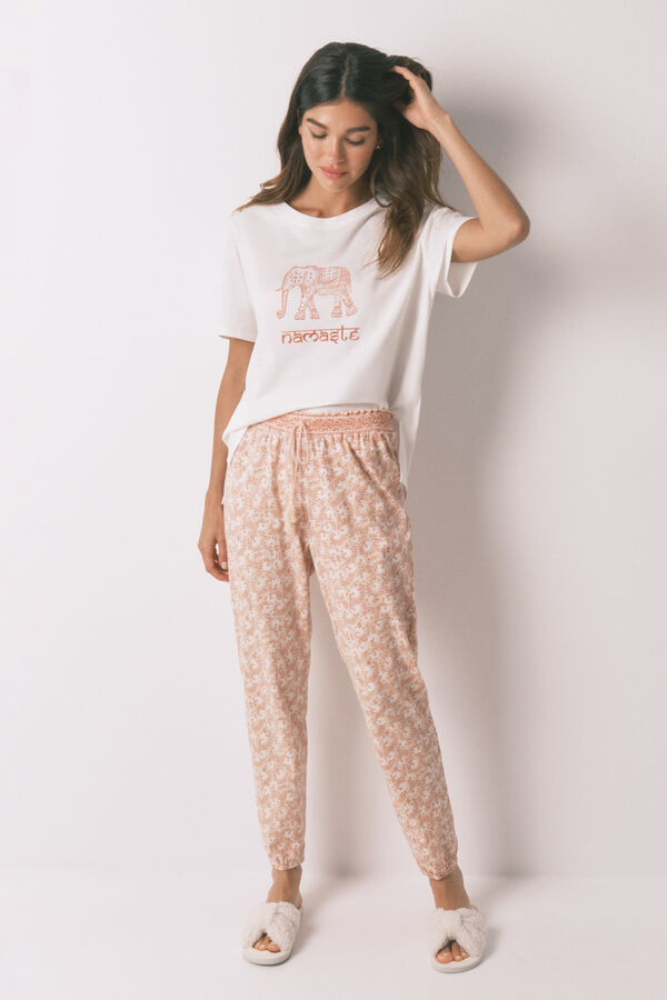 Women'secret Pantalón skinny 100% algodón flores naranja naranja