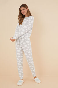 Womensecret Pijama largo 100% algodón nubes gris gris