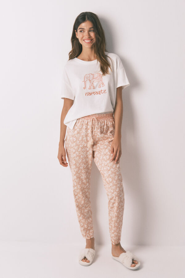 Women'secret Pantalón skinny 100% algodón flores naranja naranja