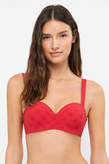 Gisela Top biqu&iacute;ni bandeau com aro jacquard bolinhas vermelho