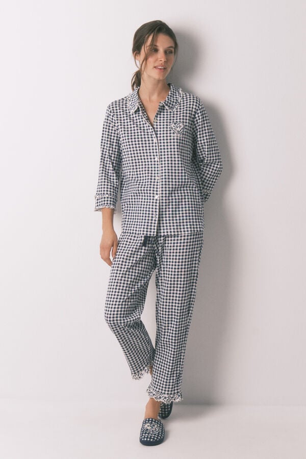 Women'secret Pijama camiseiro xadrez Smiley 100% algodão azul