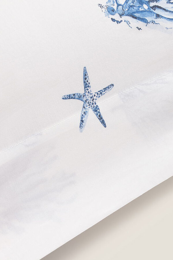 Textura Fronha de algodão com motivos marinhos azul