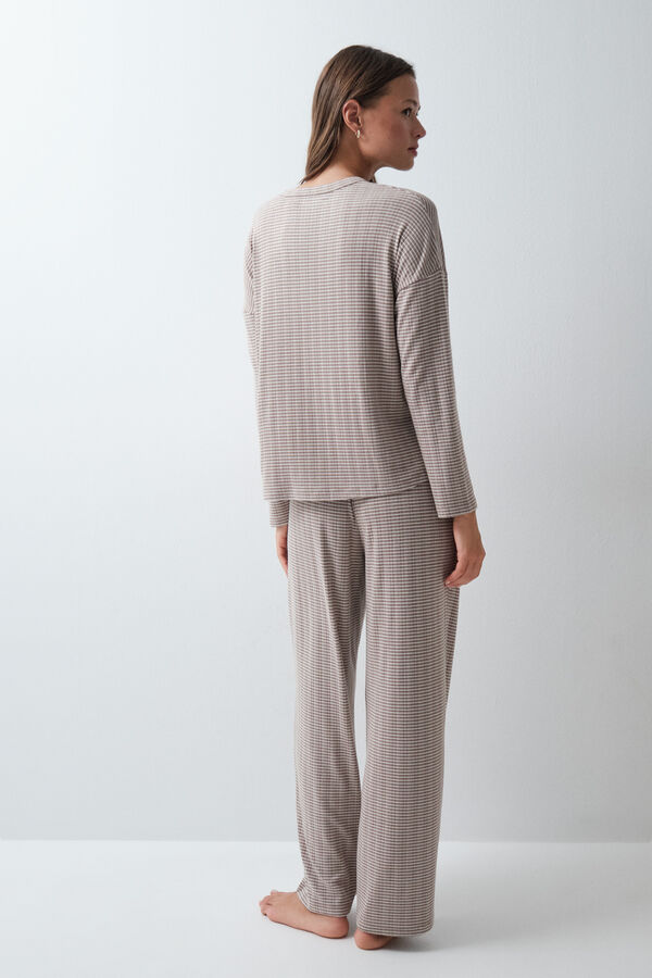 Women'secret Pijama largo rayas marr&oacute;n estampado