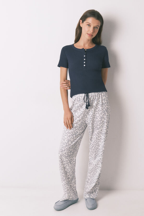 Women'secret Cal&ccedil;as compridas em algod&atilde;o estampado floral azul
