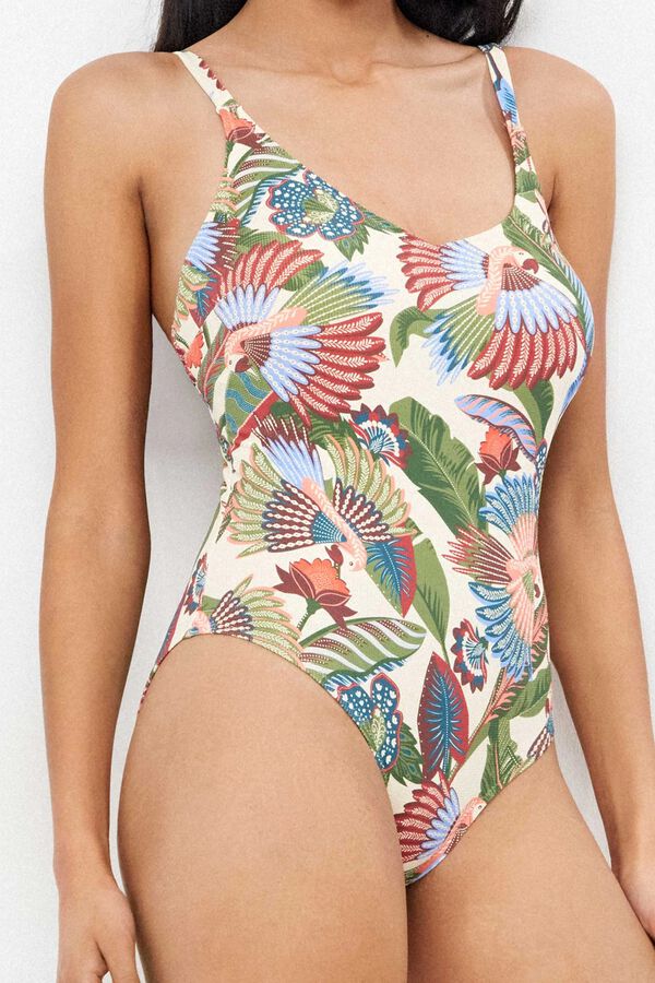 Gisela Fato de banho plus size estampado tribal branco