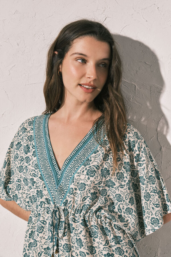 Women'secret Vestido t&uacute;nica corta estampado boho verde verde