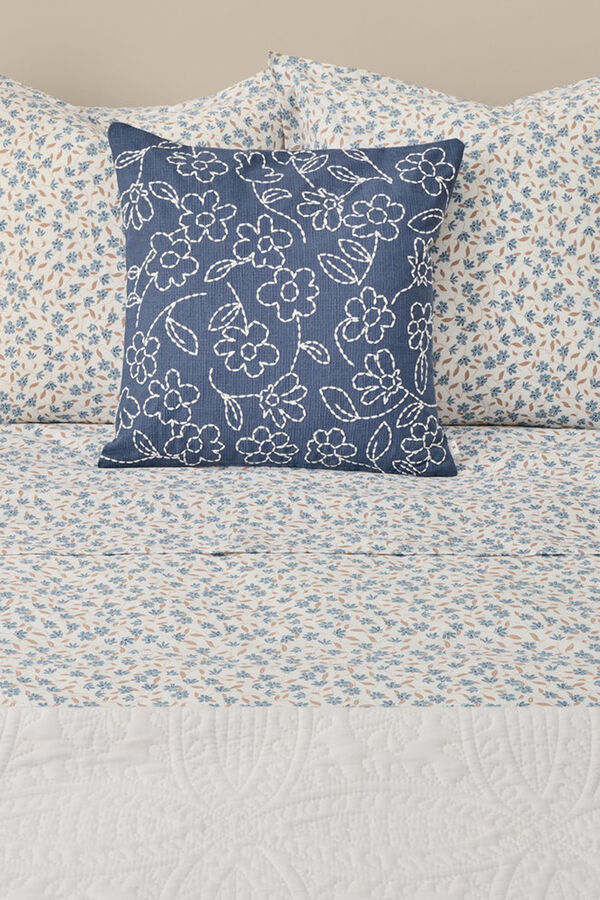 Textura Lençol algodão flores azul