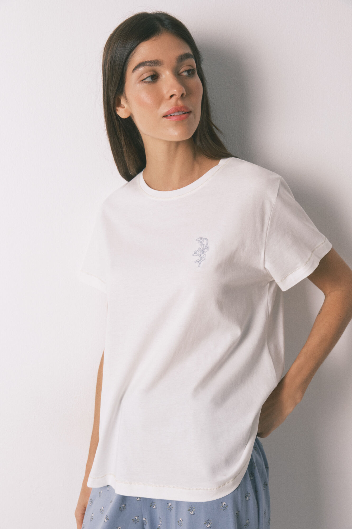 Women'secret Pijama largo algod&oacute;n flores manga corta