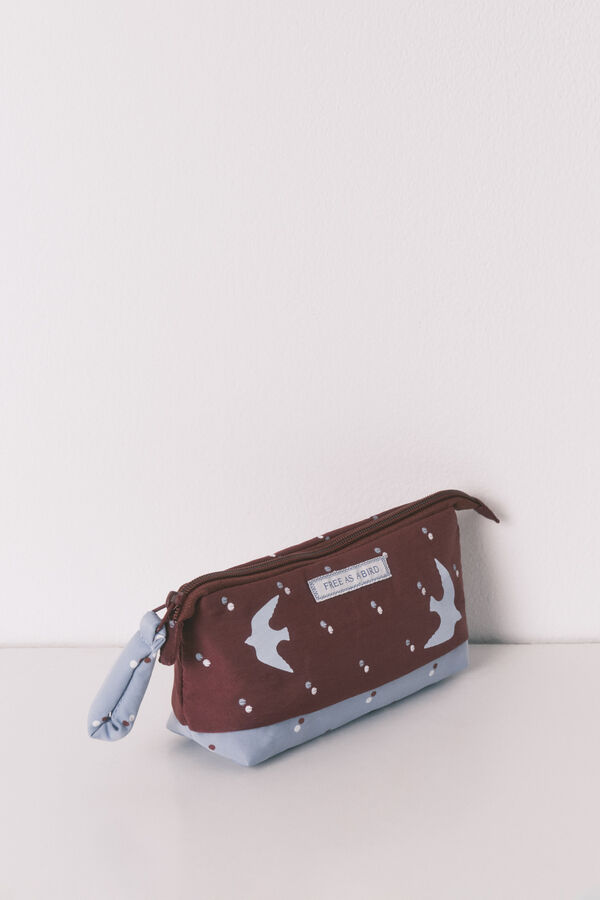 Women'secret N&eacute;cessaire pequeno estampado de p&aacute;ssaros bordeaux vermelho