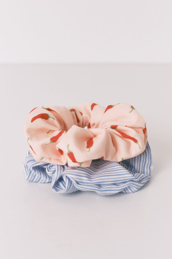 Women'secret Pack de 2 el&aacute;sticos de cabelo com estampado chili e riscas azuis azul