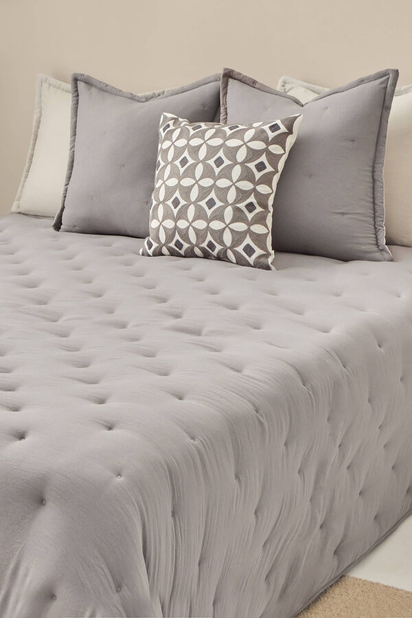 Textura Edredón liso reversible puntos gris