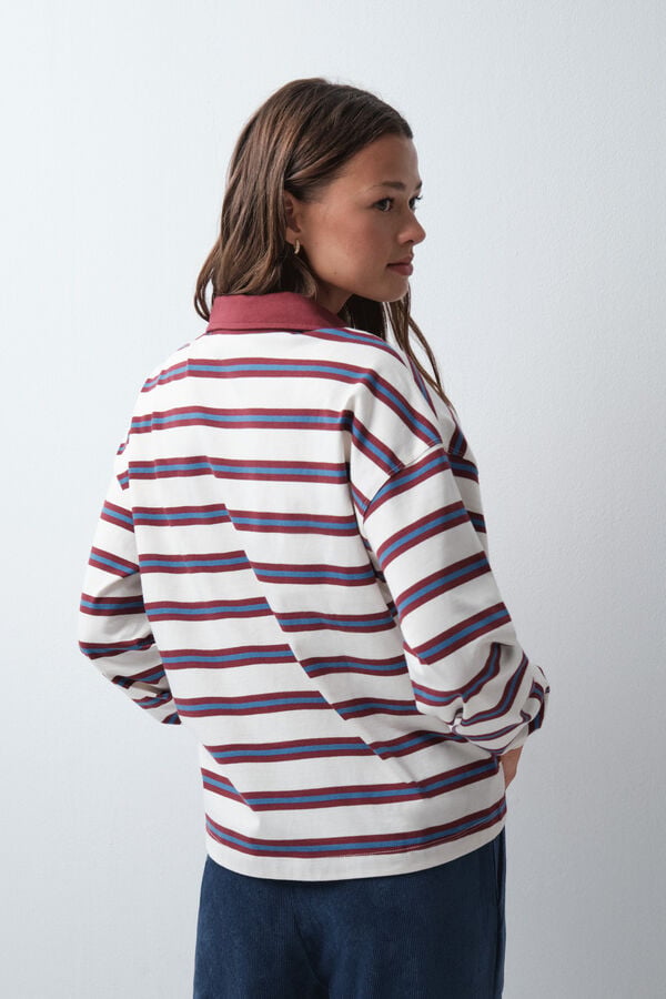 Women'secret Polo de riscas branco e gren&aacute; estampado