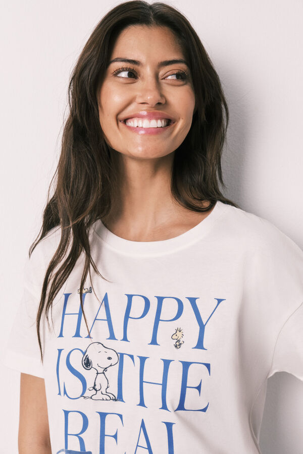 Women'secret Pijama Snoopy manga curta em algod&atilde;o Happy bege