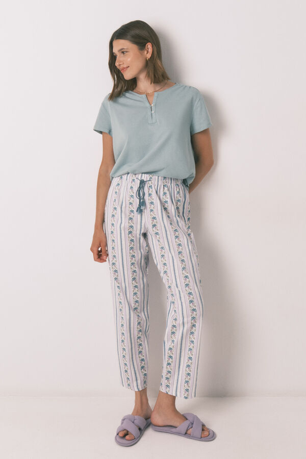 Women'secret Calça comprida cenoura 100% algodão com bordas bege