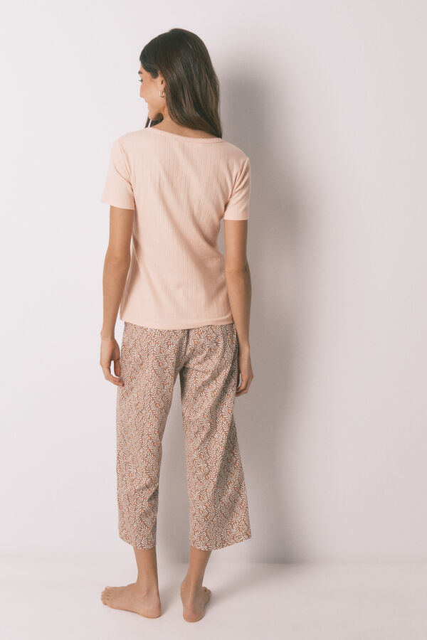 Women'secret Pijama capri em algod&atilde;o estampado rosa e amarelo vermelho