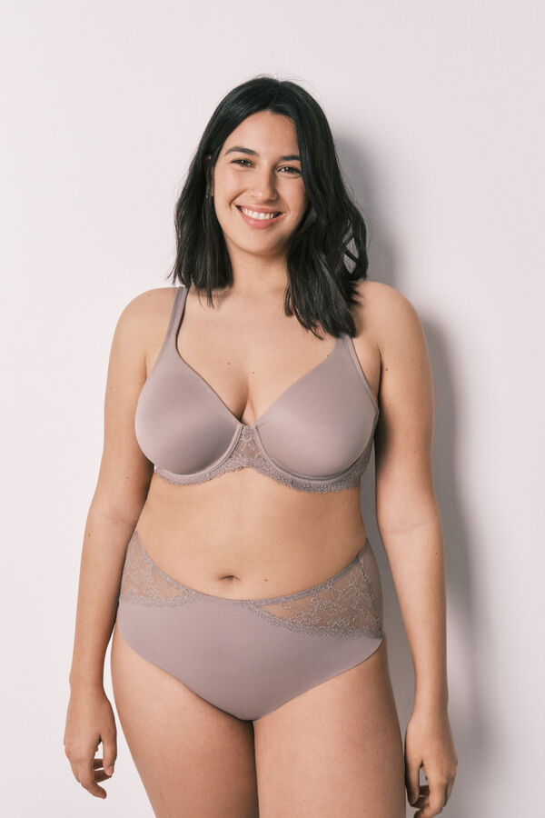 Women'secret Soutien redutor em microfibra e renda bege REAL vison