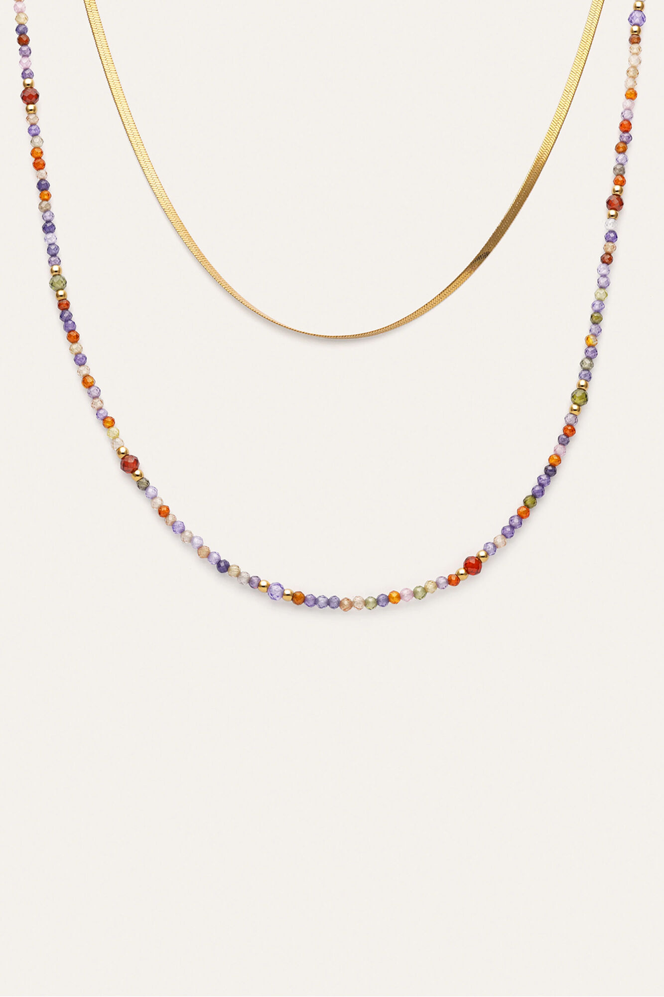 Singularu Collar Doble Crystals Lisse Acero Ba&ntilde;o Oro