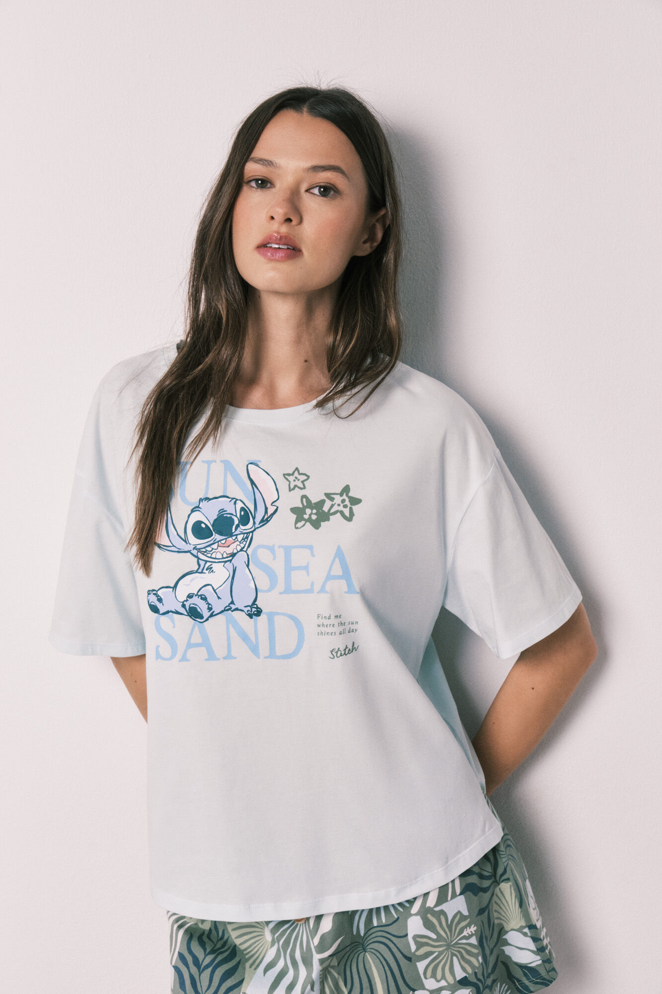 Women'secret Pijama curto de manga curta Stitch azul