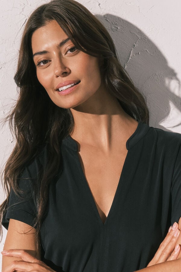 Women'secret Macac&atilde;o comprido fluido preto preto