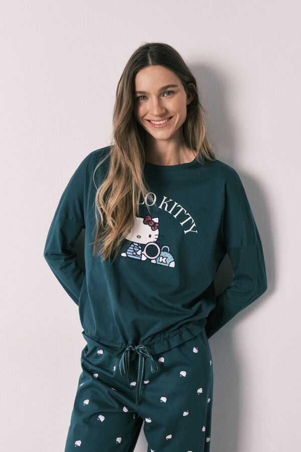 Women'secret Pijama comprido Hello Kitty em algod&atilde;o verde verde