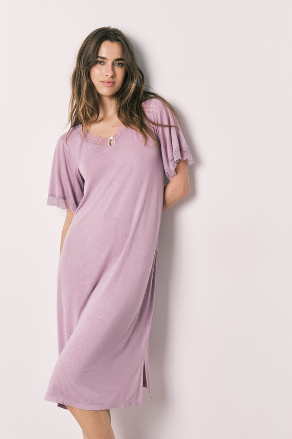 Women'secret Camisa de dormir comprida toque suave em viscose rosa rosa