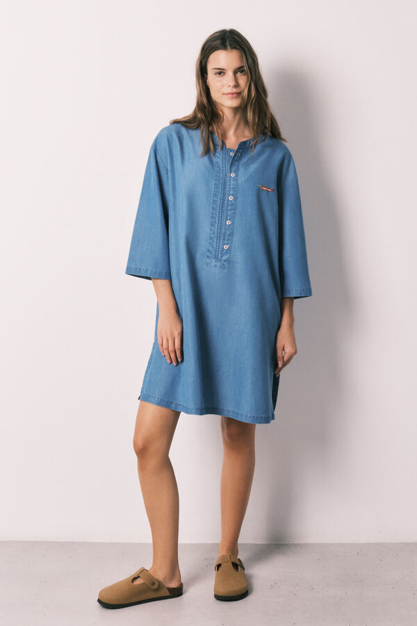 Women'secret Camisola curta em denim leve azul azul