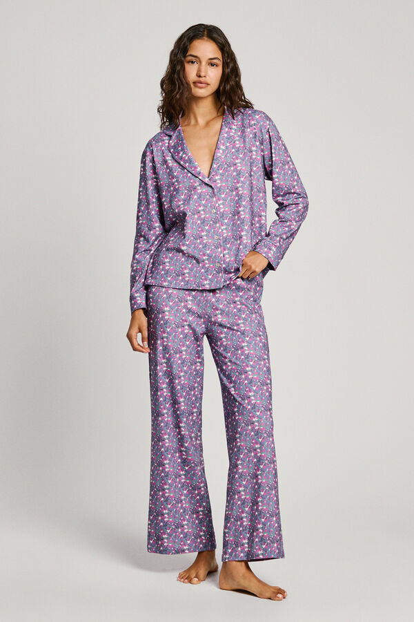 Pepe Jeans Conjunto de pijama camisero largo floral azul