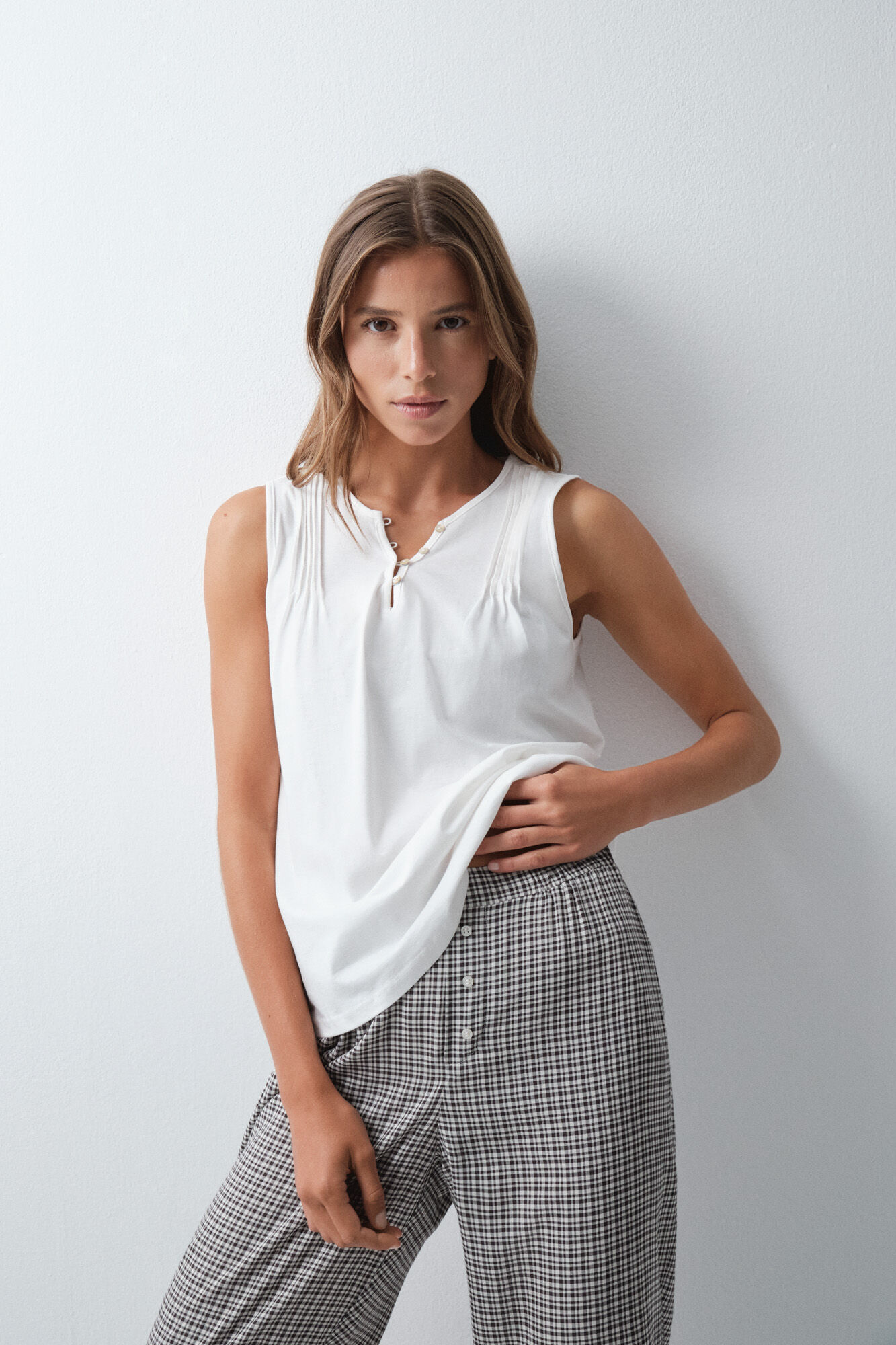 Women'secret T-shirt sem mangas em algod&atilde;o branco