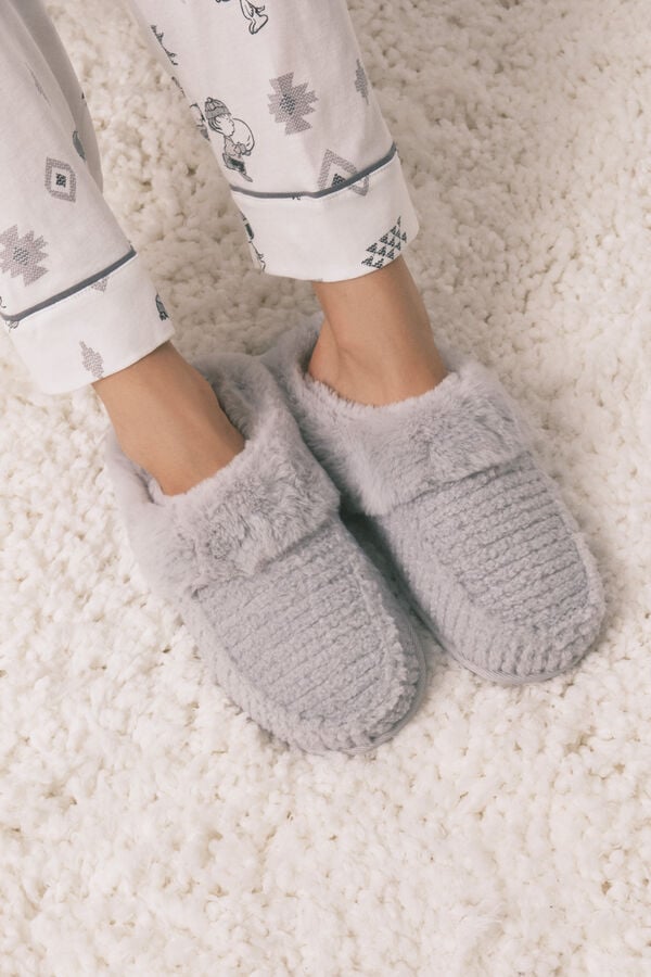 Women'secret Chinelos de quarto de pele com estampado animal cinzento