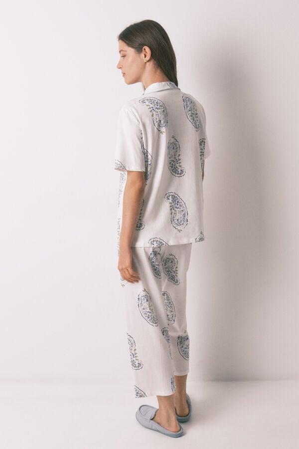Women'secret Pijama camiseiro estampado Paisley em algod&atilde;o azul branco