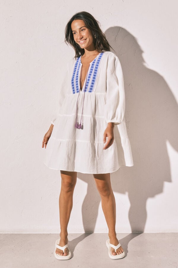 Women'secret Vestido curto em algod&atilde;o estampado boho bege