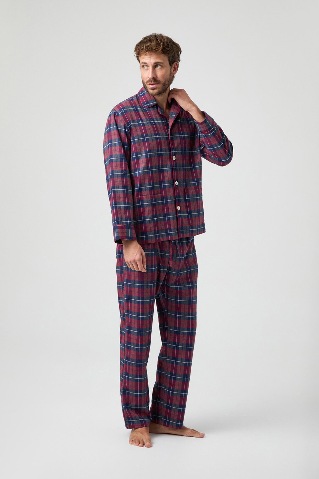 Kiff-Kiff Pijama de flanela Kiff Kiff azul vermelho xadrez