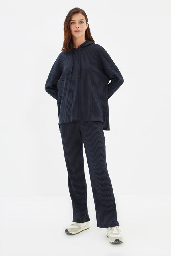 Trendyol Conjunto de pijama com capuz canelado   azul