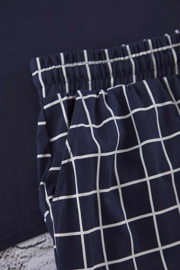 Trendyol Conjunto de pijama curto aos quadrados azul