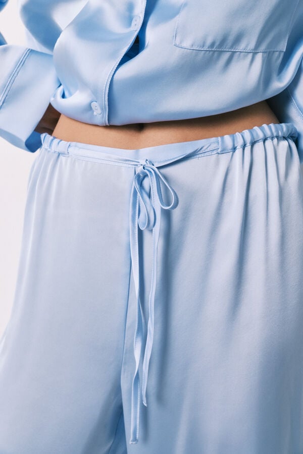 Women'secret Pijama camiseiro comprido em cetim azul azul