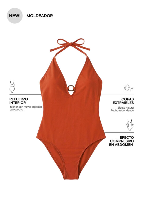 Women'secret Fato de banho moldador decote em bico laranja vermelho