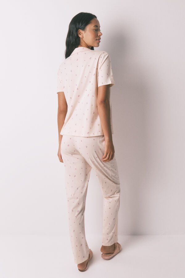 Women'secret Pijama camiseiro longo 100% algod&atilde;o com estampa floral  rosa