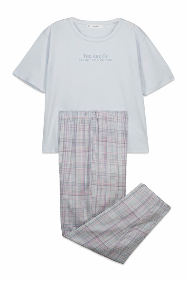 Women'secret Pijama estampado aos quadrados 100% algod&atilde;o azul azul