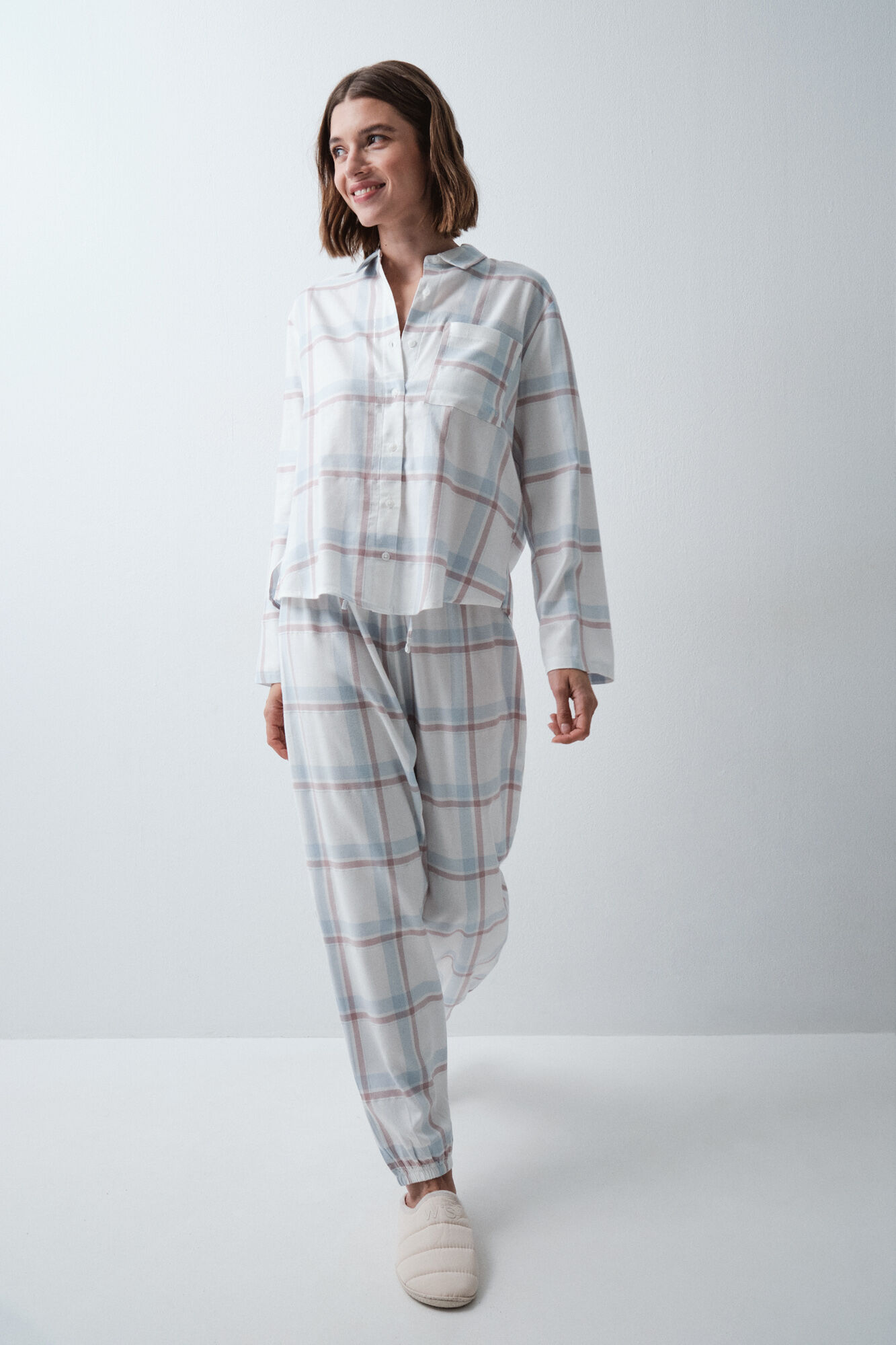 Women'secret Pijama camiseiro de flanela aos quadrados