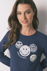 Women'secret Pijama comprido 100% algodão SmileyWorld® azul