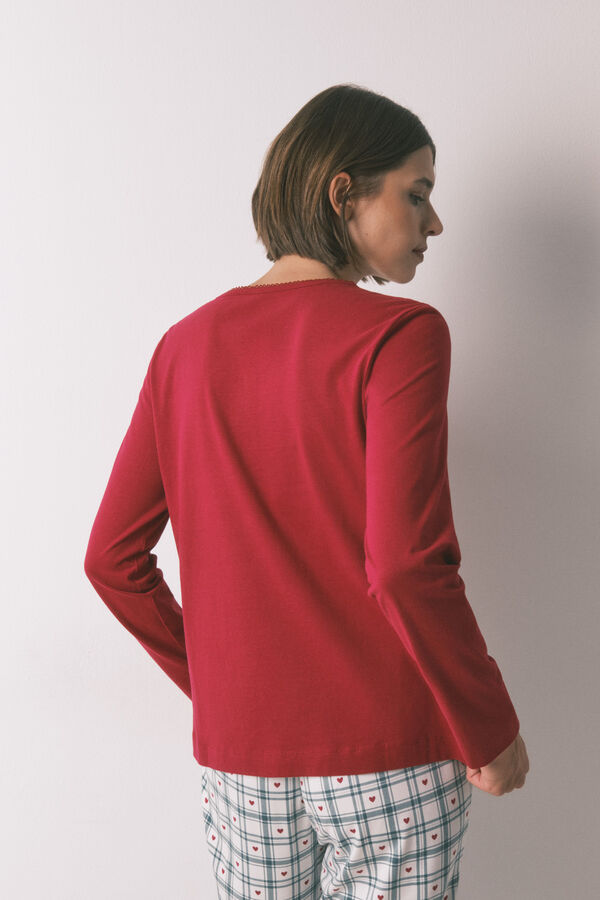 Women'secret T-shirt vermelha de manga comprida 100% algod&atilde;o vermelho