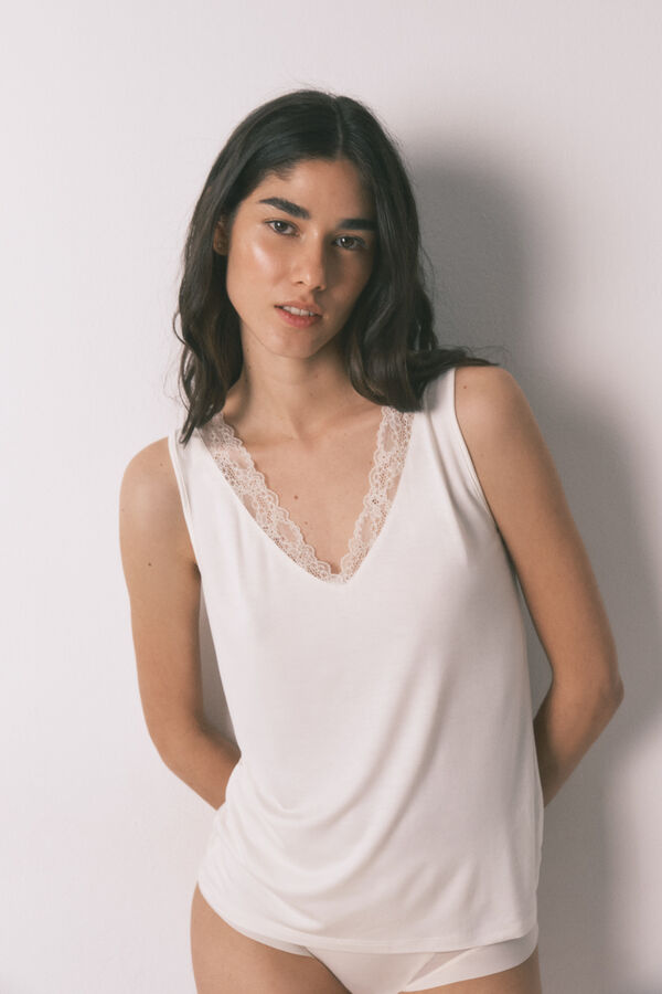 Women'secret T-shirt de malha extrassuave bege bege