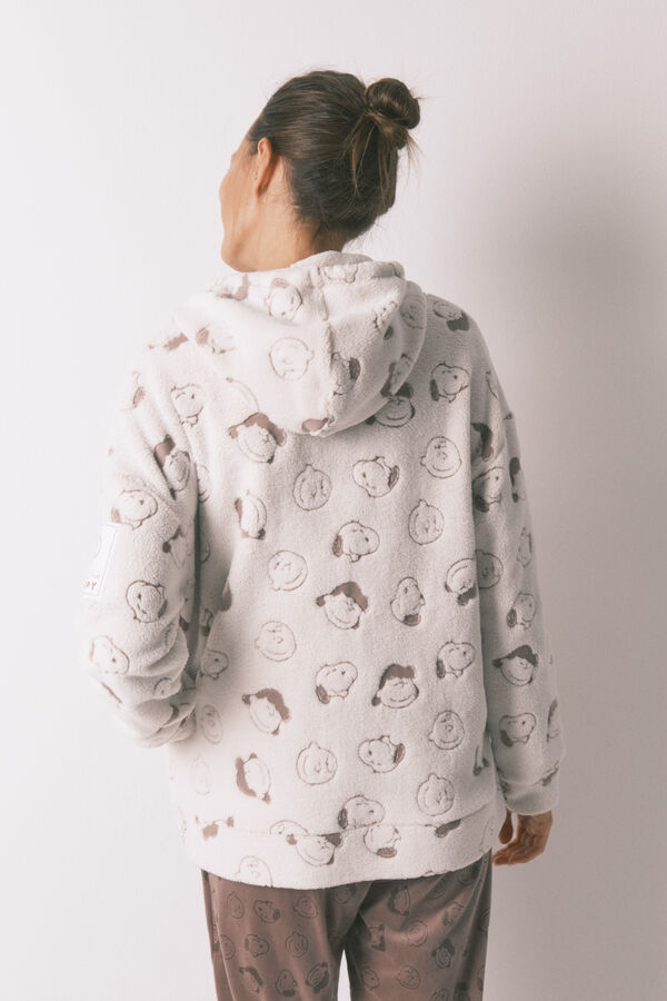 Women'secret Robe curta de pele de borrego branca do Snoopy bege