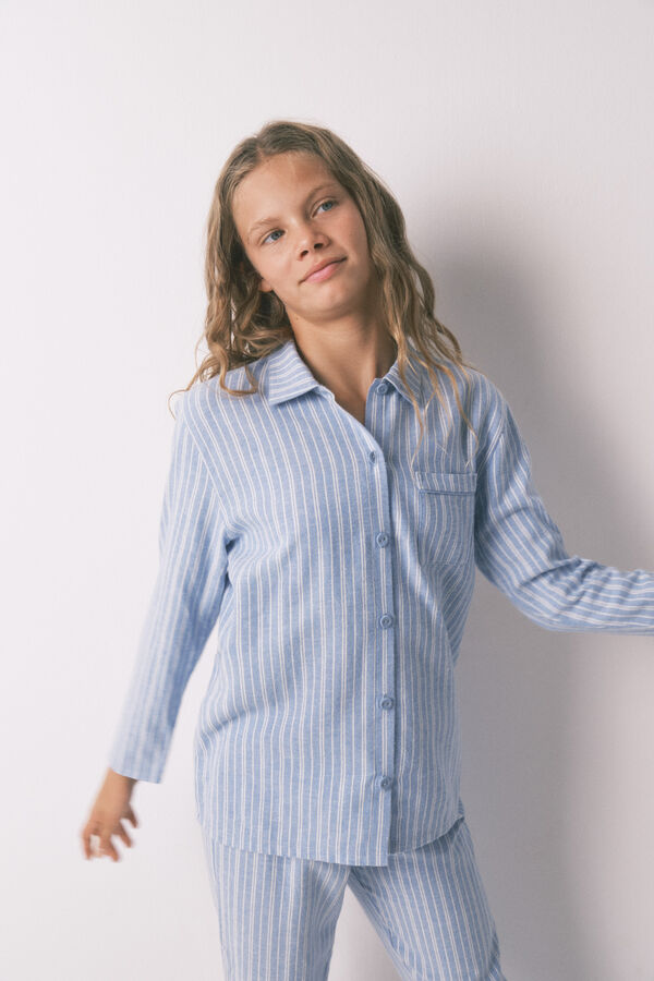 Women'secret Pijama infantil camisa às riscas, 100% algodão azul