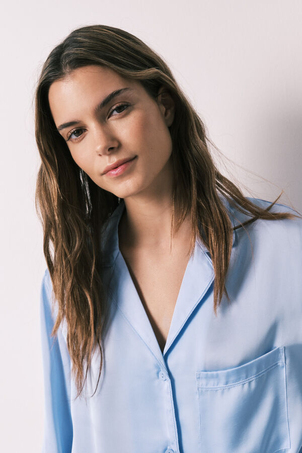 Women'secret Pijama camiseiro comprido em cetim azul azul