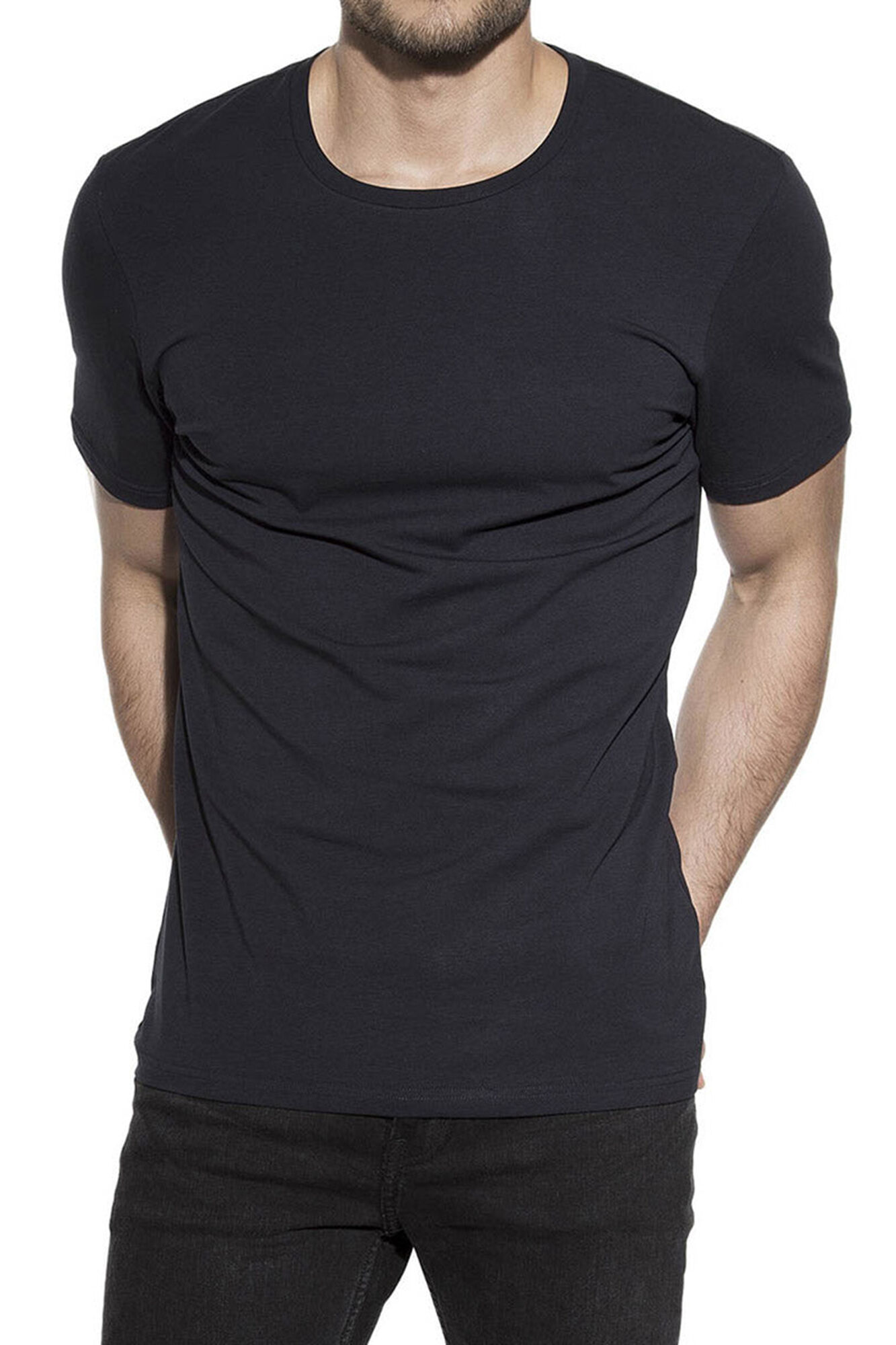 Bread & Boxers Pacote de 2 camisetas el&aacute;sticas de gola caixa em algod&atilde;o org&acirc;nico azul marinho