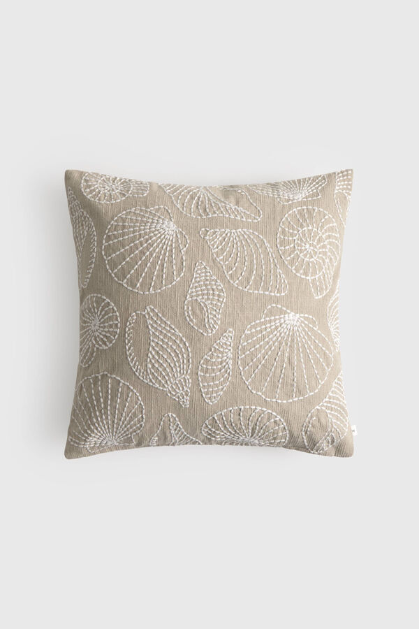 Textura Marine embroidered cotton cushion cover brown
