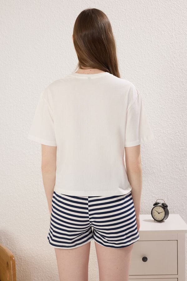 Trendyol Conjunto de pijama curto de riscas cerejas azul