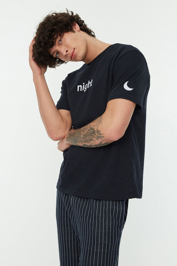 Trendyol Conjunto de pijama estampado regular fit em cinza  azul