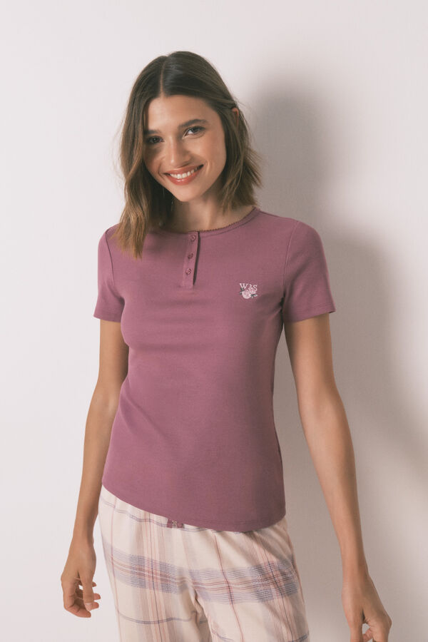 Women'secret Pijama comprido com estampado xadrez rosa rosa